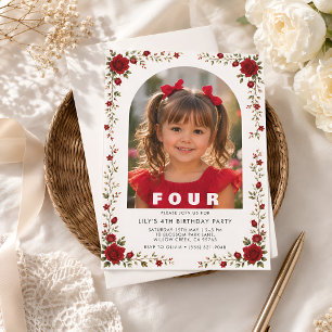 4th Birthday Invitation Girl with Photo