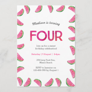 4th Birthday Invitation   tropical watermelon pink