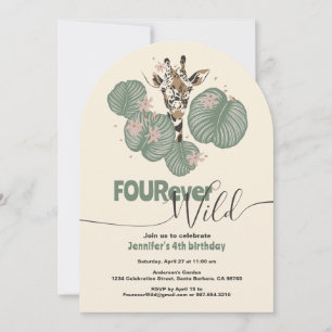 4th Birthday Jungle Safari Giraffe Animal Party Invitation
