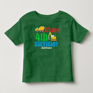 4th Birthday Kids Construction Vehicle Party Toddler T-Shirt
