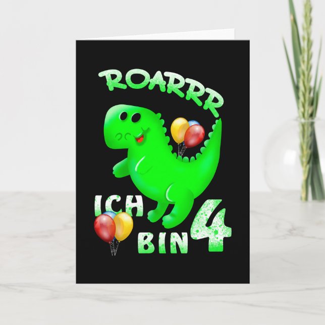4th Birthday Kids Dinosaur Card (Front)