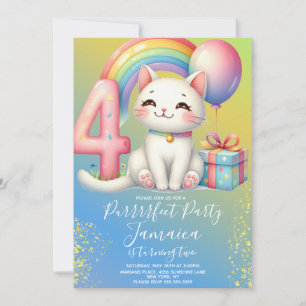 4th Birthday Kitten Rainbow Party Invitation