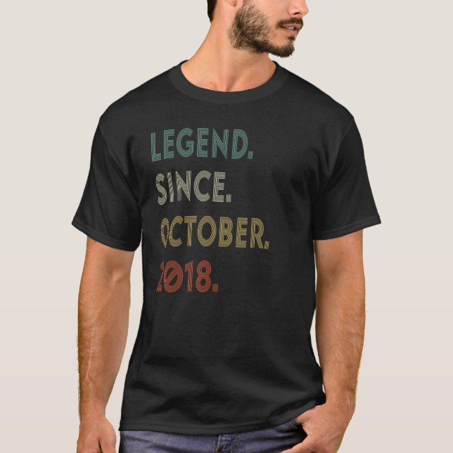 4th Birthday  Legend Since October 2018 4 Years Ol T-Shirt (Front)