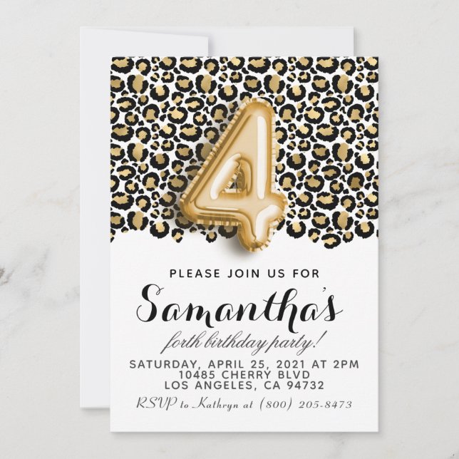 4th Birthday Leopard Animal Print Invitation (Front)