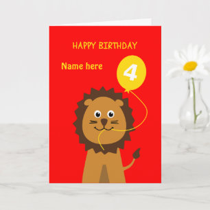 4th birthday lion add name childrens red card