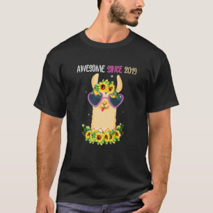 4th Birthday Llama Awesome Since 2019 4 Year Old T-Shirt
