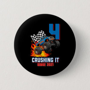 4th Birthday Monster Truck 4 Year Old Boy Born 202 6 Cm Round Badge