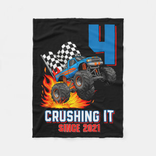 4th Birthday Monster Truck 4 Year Old Boy Born 202 Fleece Blanket