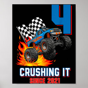 4th Birthday Monster Truck 4 Year Old Boy Born 202 Poster