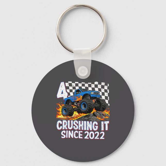 4th Birthday Monster Truck 4 Year Old Boys Party B Key Ring (Front)