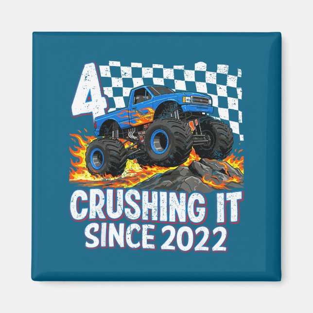 4th Birthday Monster Truck 4 Year Old Boys Party B Magnet (Front)