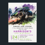 4th Birthday Monster Truck Smash Crash Kids Invitation<br><div class="desc">4th Birthday Monster Truck Smash Crash Kids Invitation Invite Printable Instant Download Digital Einvitation Evite features a watercolor monster truck driving through the dirt with the text "Smash and Crash it's a monster truck bash" in modern typography script. Perfect for kids fourth birthday party celebrations. Send in the mail or...</div>