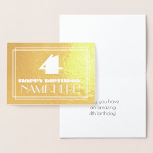 4th Birthday: Name + Art Deco Inspired Look "4" Foil Card