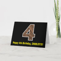4th Birthday: Name + Faux Wood Grain Pattern "4"