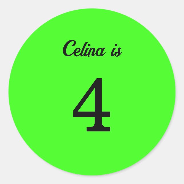 4th Birthday Neon Green Custom Age Name Colour Classic Round Sticker (Front)