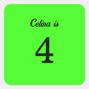 4th Birthday Neon Green Custom Age Name Colour Square Sticker