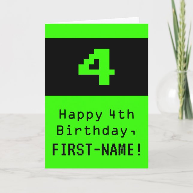 4th Birthday: Nerdy / Geeky Style "4" and Name Card (Front)