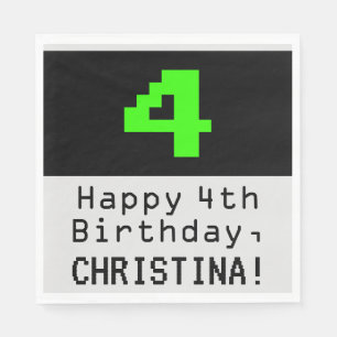 4th Birthday - Nerdy / Geeky Style "4" & Name Napkin