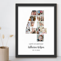 4th Birthday Number 4 Photo Collage Custom Picture