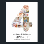 4th Birthday Number 4 Photo Collage Custom Picture Poster<br><div class="desc">Celebrate a very special milestone with this Gender-Neutral 4th Birthday Poster featuring number 4 photo collage design that highlights your child best memories. You can easily customize the design by adding 15 photos from newborn to four year old, creating a meaningful and heartwarming display. Perfect for a fourth birthday party,...</div>