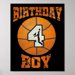 4th Birthday Outfit Boy Basketball Four 4 Year Old Poster