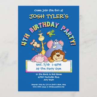 4th Birthday Party Add a Photo Animal Invitations