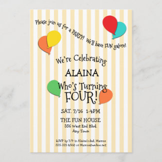 4th Birthday Party Add a Photo Balloons Invitation