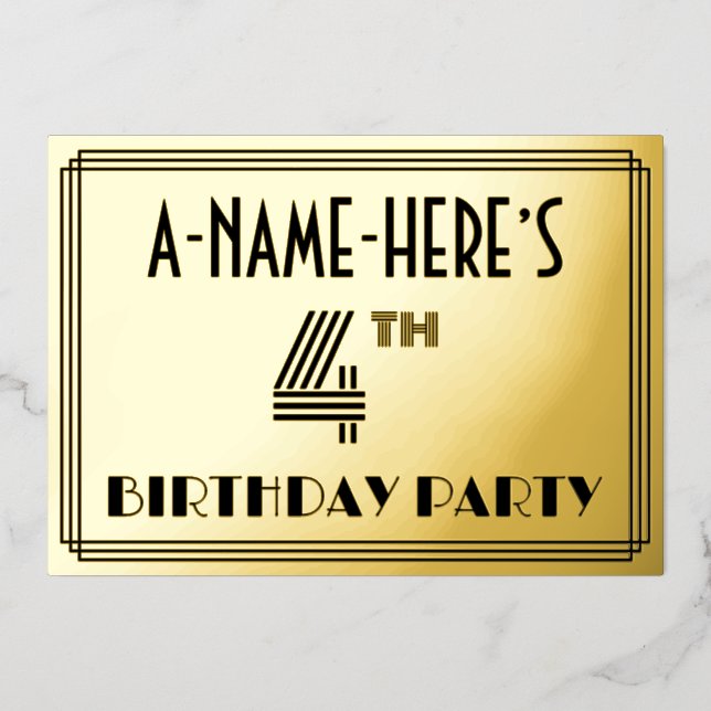 4th Birthday Party — Art Deco Style “4” & Name (Front)
