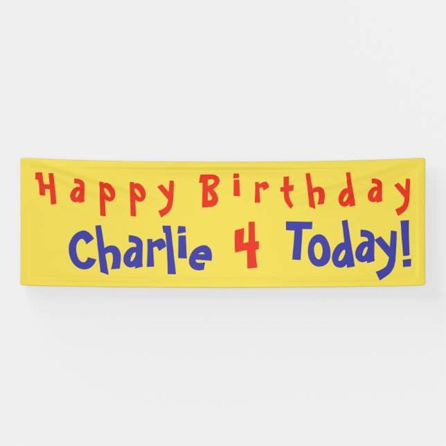 4th Birthday Party Banner with Name and Age (Horizontal)