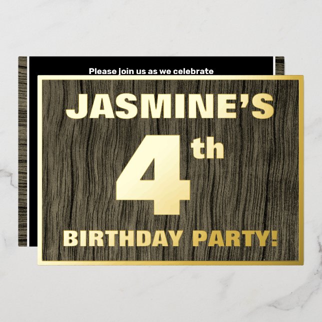 4th Birthday Party: Bold, Faux Wood Grain Pattern (Front/Back)