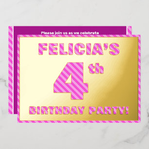 4th Birthday Party — Bold, Fun, Pink Stripes # 4