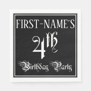 4th Birthday Party — Fancy Script + Custom Name Napkin