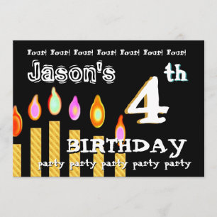 4th Birthday Party Gold Candle CustomTemplate Invitation
