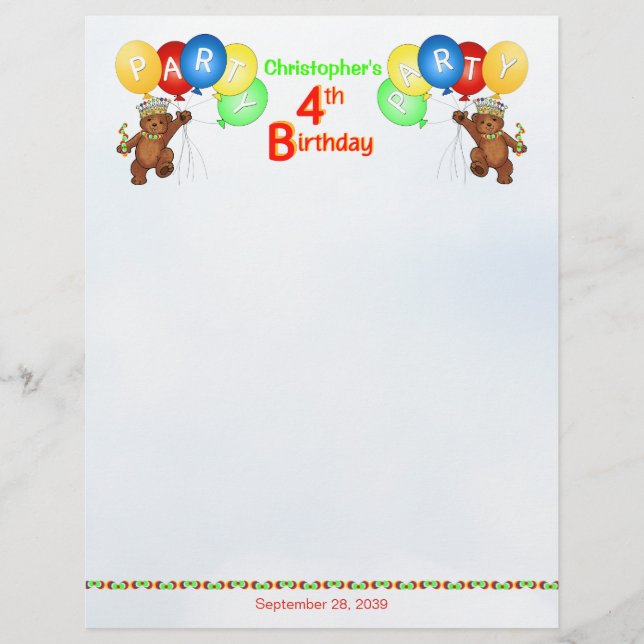 4th Birthday Party Royal Bear Scrapbook  Paper 2 (Front)