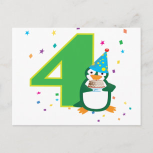 4th Birthday Penguin Postcard