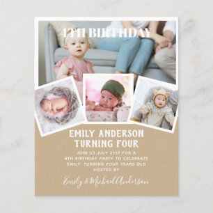 4TH Birthday Photo Collage Invite Boy Girl Mixed Flyer