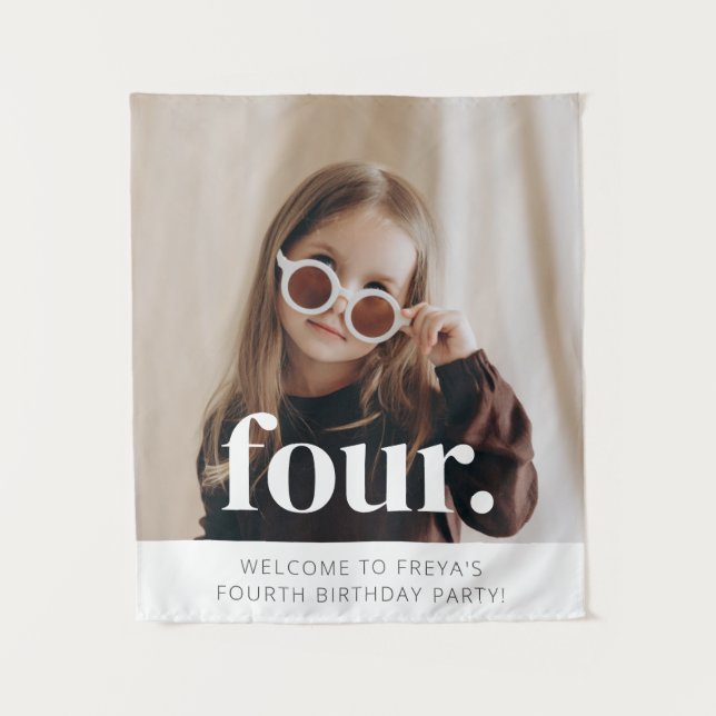 4th Birthday Photo Welcome Sign Tapestry (Front)