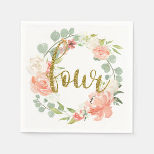 4th Birthday Pink Gold Floral Wreath Napkin