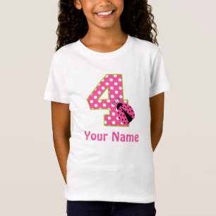 4th Birthday Pink Green Ladybug Personalised Shirt