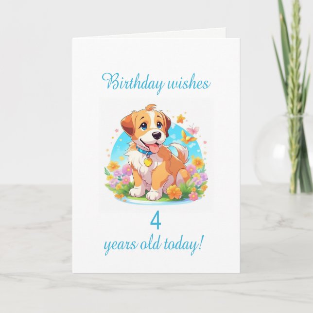 4th Birthday Puppy Dog  Card (Front)