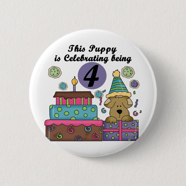 4th Birthday Puppy T-shirts and Gifts 6 Cm Round Badge (Front)