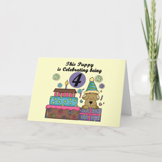 4th Birthday Puppy T-shirts and Gifts Card (Front)