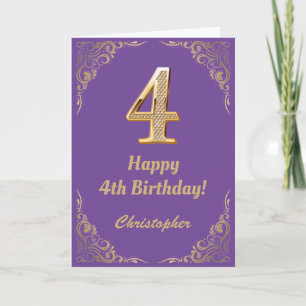 4th Birthday Purple and Gold Glitter Frame Card
