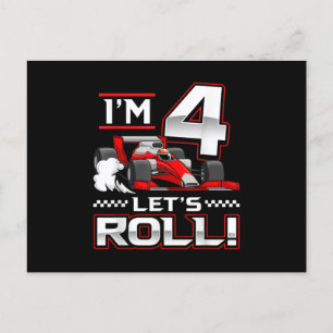4th Birthday Race Car 4 Year Old Let's Roll Announcement Postcard