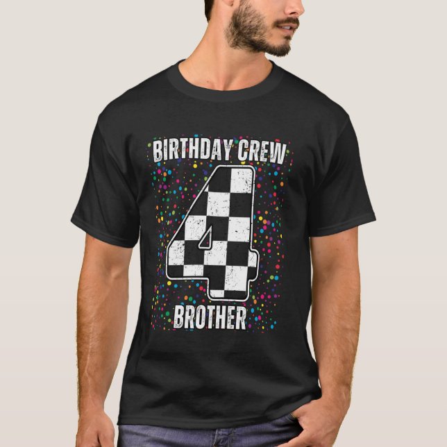 4th Birthday Race Car Racing Flag Brother Race Car T-Shirt (Front)