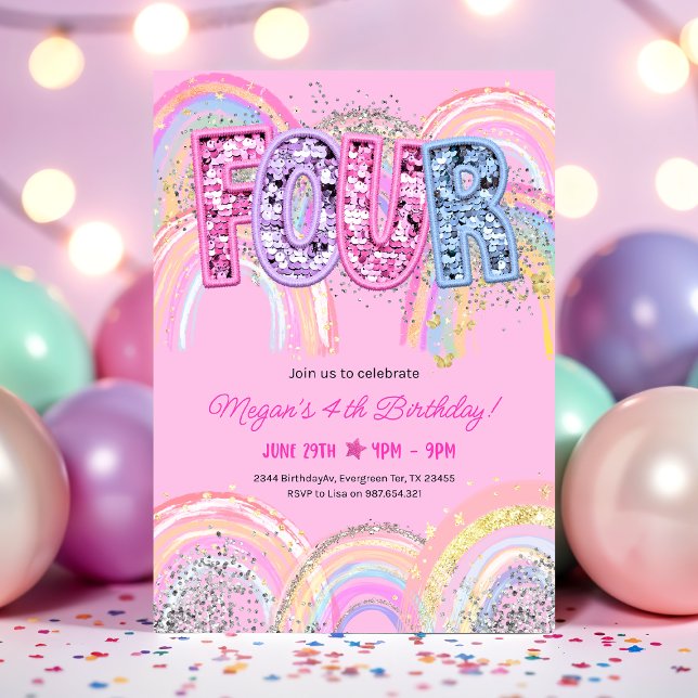 4th Birthday Rainbow Invitation (Creator Uploaded)