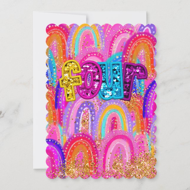 4th Birthday Rainbow Sequin Thank You Card (Front)
