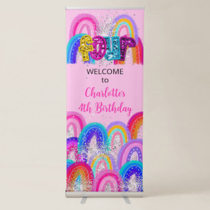 4th Birthday Rainbow Vertical Retractable Banner