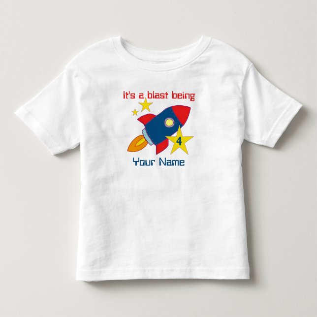 4th Birthday Rocket Ship Personalised T-shirt (Front)