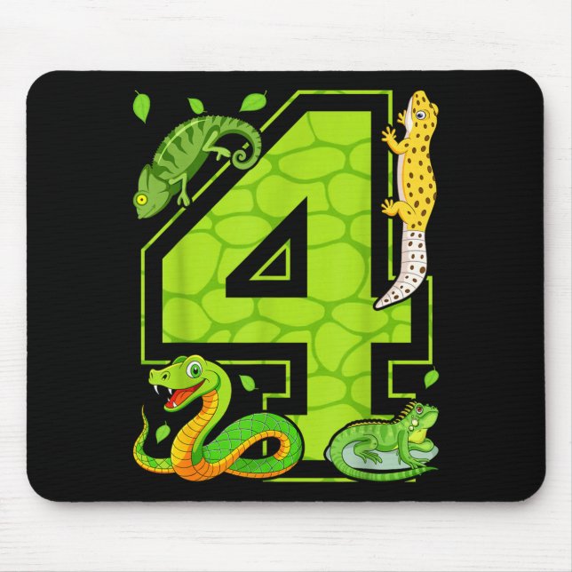 4th Birthday Snake Lizard Reptile 4 Year Old Party Mouse Mat (Front)